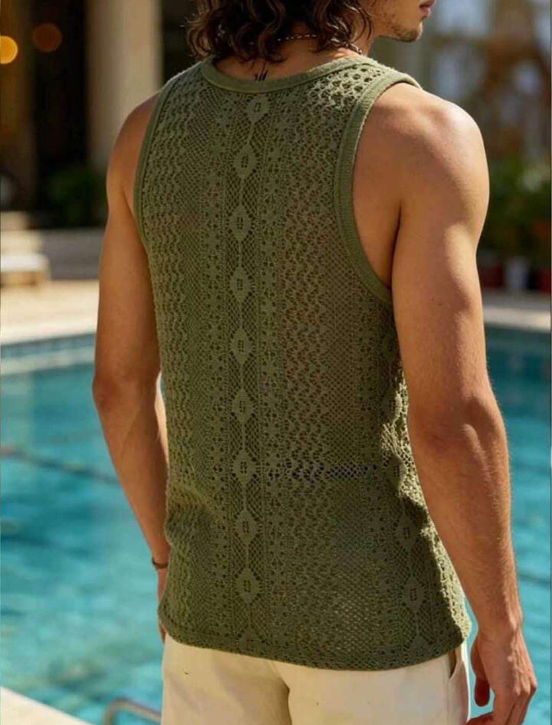 Olive Lace Mesh Tank Top